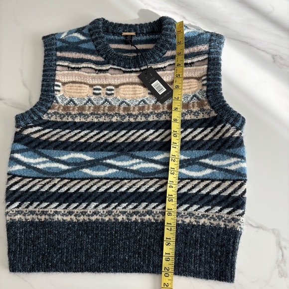 Magaschoni Patterned Blue and Cream Sweater Vest Wool blend Sz S - Picture 6 of 7